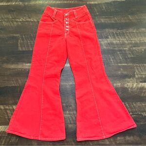 Vintage Baxis red super flare bells bellbottom wide leg denim jeans 26” waist